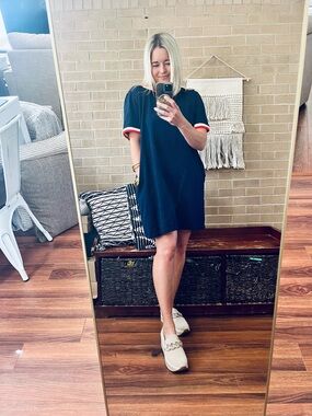 Cynthia Rowley Navy Polo Dress with White Collar and Red Trim